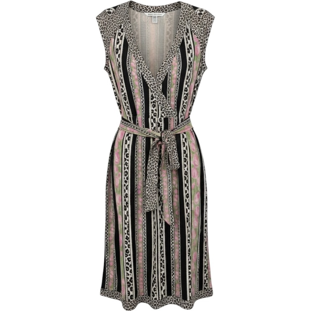 Diane von Furstenberg Wrap Dress Womens 4 Multicolor Silk Leopard Floral Stripe